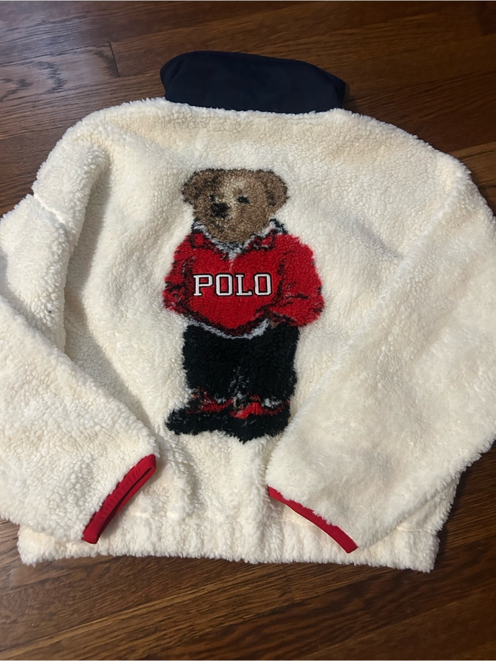 Polo Ralph Lauren  Cream  high pile funnel neck Sherpa Jacket with  Red Bear